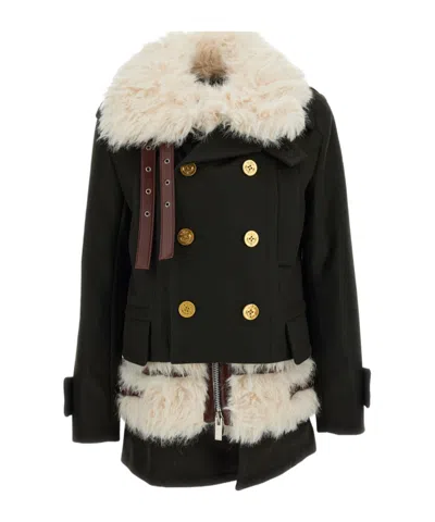 Sacai Double-breasted Coat In Animal Print