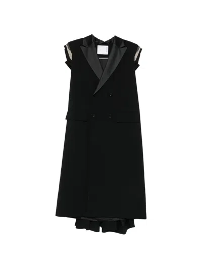 Sacai Double-breasted Coat In Black