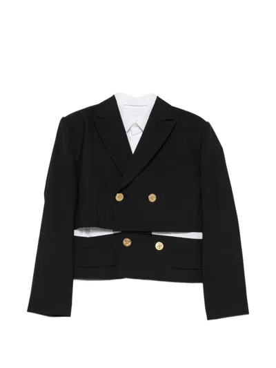 Sacai Double-breasted Cropped Jacket In Black