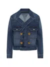 Sacai Double-breasted Denim Jacket In Blue