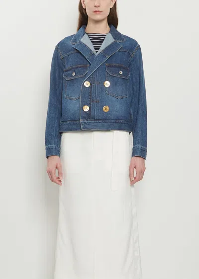 Sacai Double-breasted Denim Jacket In Blue