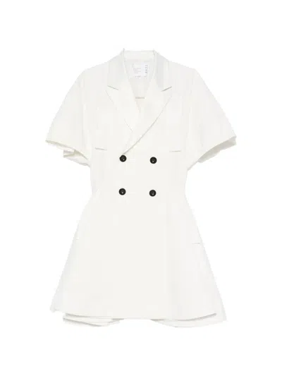 Sacai Double-breasted Flared Dress In White