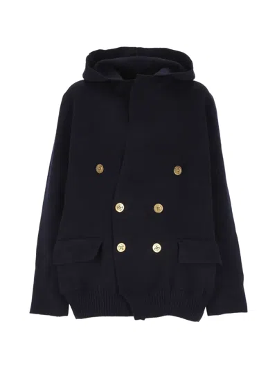 Sacai Double-breasted Hooded Coat In Black