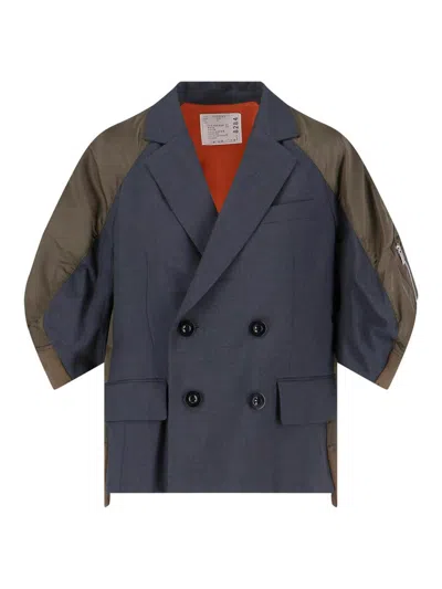 Sacai Double-breasted Suited Nylon Twill Jacket In Multi