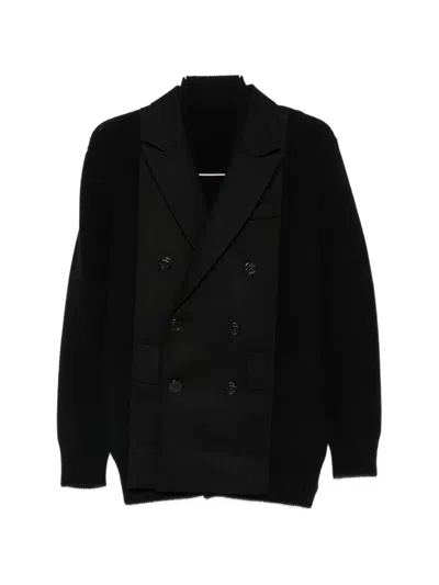 Sacai Double-breasted Layered Cardigan In Black