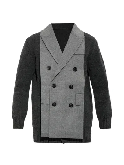 Sacai Double-breasted Panel Cardigan In Multi