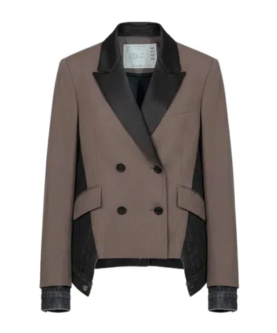 Sacai Double-breasted Suit Jacket In Brown