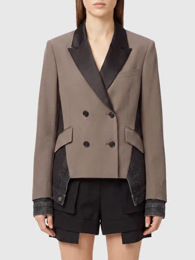 Sacai Double-breasted Wool Blazer In Brown