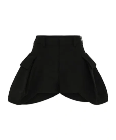 Sacai Double-face Silk Blend Shorts In Black