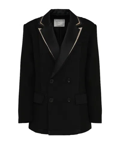 Sacai Double-face Wool Blend Jacket In Black