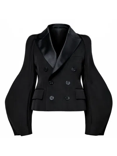 Sacai Double-faced Double-breasted Jacket In Black