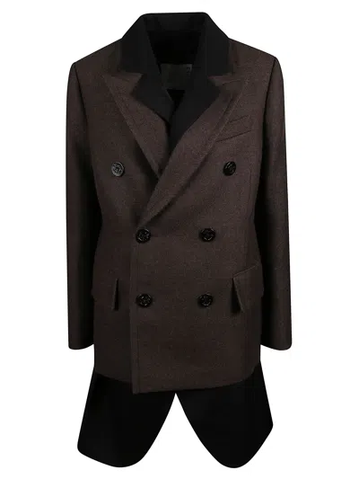Sacai Double-faced Wool Blazer With Removable Inner Vest In Brown