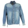 Sacai Dr. Woo Embroidered Shell And Grosgrain-trimmed Shirt In Light Blue Denim In Blue