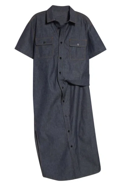 Sacai Draped Denim Shirtdress In Blue