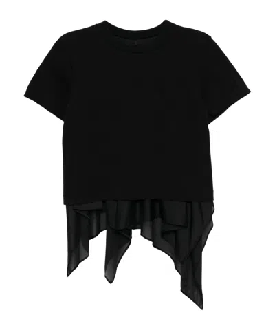 Sacai Draped-hem Asymmetric T-shirt In Black