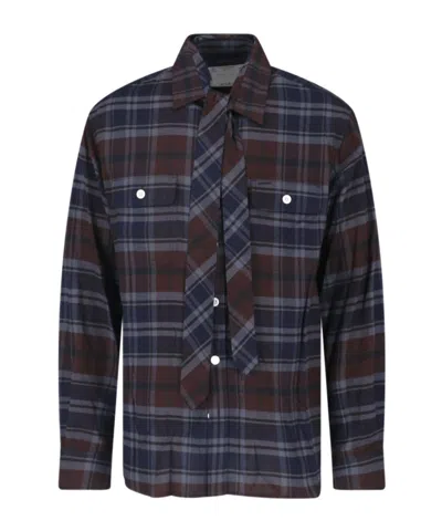 Sacai Draped Plaid Shirt In Multi