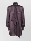 Sacai Draped Sheer High Neck Long Sleeve Dress In Purple