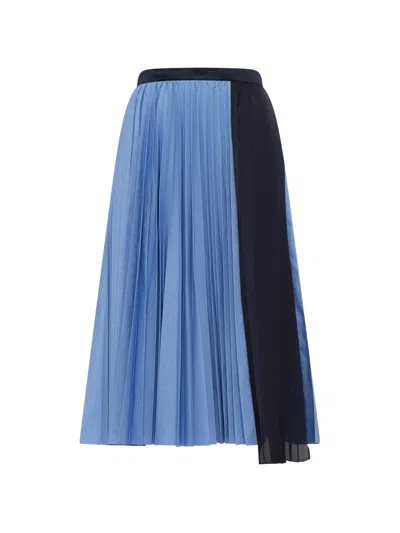Sacai Draped-detail Pleated Midi Skirt In Blue
