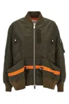 Sacai Ribbed Trim Nylon Bomber Jacket In Sand
