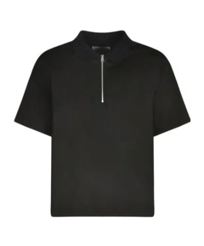 Sacai Drawstring Hem Polo Shirt In Black