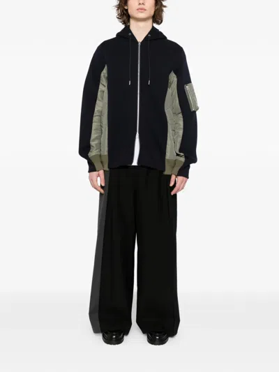 Sacai Drawstring Hood Bomber Jacket In Blue