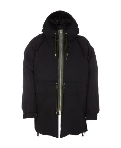 Sacai Drawstring Hooded Parka In Black