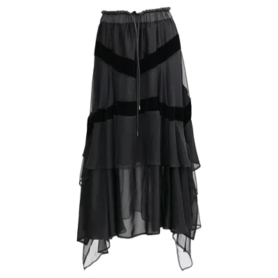 Sacai Drawstring Ruffled Midi Skirt In Black Polyester