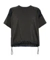 Sacai Cotton Crew Neck T-shirt With Drawstring Hem In Black