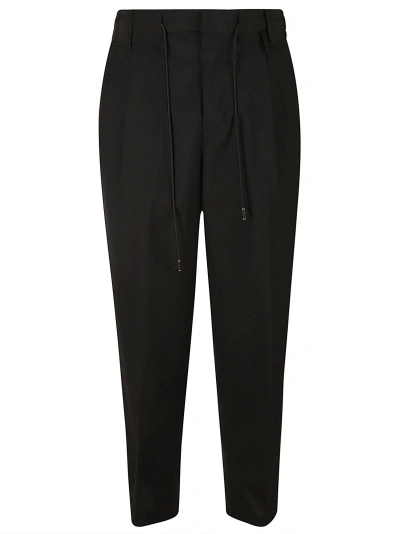 Sacai Drawstring Waist Plain Trousers In Black