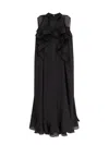 Sacai Sleeveless Turtleneck Midi Dress With Ruffled Sheer Panels In Black