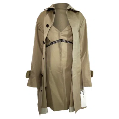 Sacai Dress Insert Trench Coat In Brown Cotton