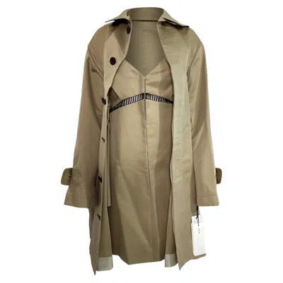 Pre-owned Sacai Dress Insert Trench Coat In Brown Cotton