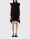 Sacai Mini Dress With Asymmetric Hem And Back Drape In Black