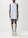 Sacai Womens  Stripe A-line Sleeveless Cotton-poplin Mini Dress In Blue