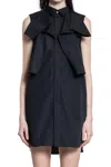 Sacai Poplin Dress With Cap Sleeves And Ruffled Detail In Black