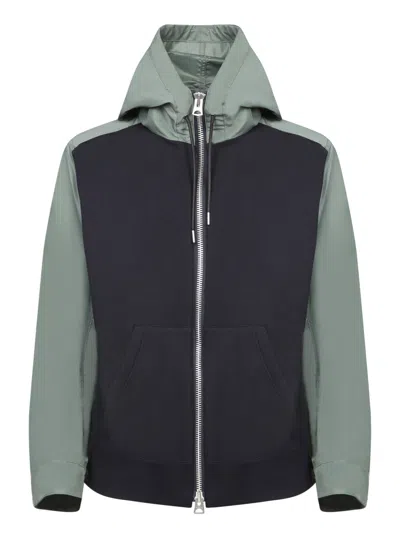 Sacai Drop Shoulder Drawstring Twill Hoodie In Navy×b/khaki
