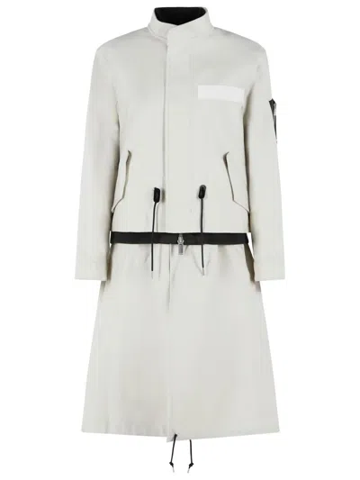 Sacai Ecru Multi-pocket Raised Neck Wool Coat In White