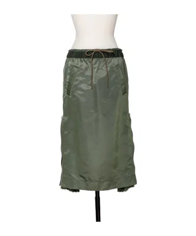 Sacai Elasticated Waist Drawstring Skirt In Green