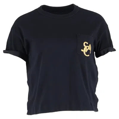 Sacai Emblem Crewneck T-shirt In Navy Blue Cotton
