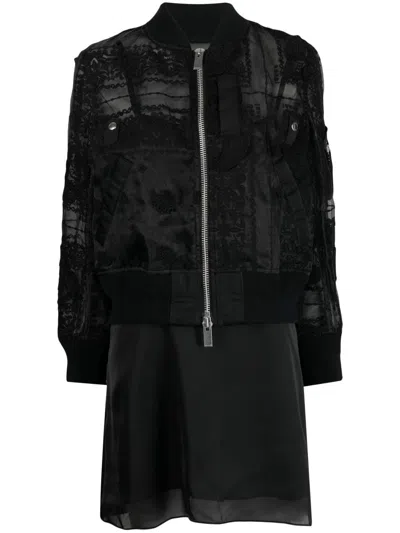 Sacai Embroidered Bomber Slip Dress Set In Black