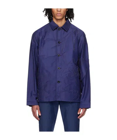 Sacai Embroidered Cloth Casual Jacket In Blue