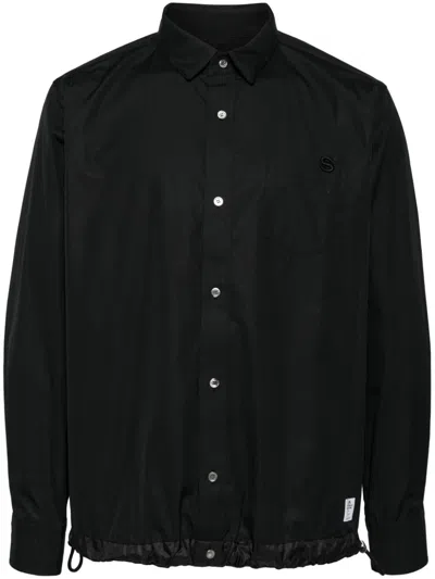 Sacai Embroidered Logo Long-sleeved Shirt In Black