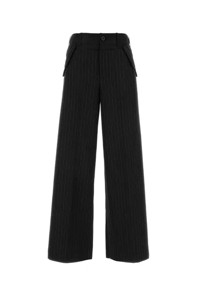 Sacai Embroidered Polyester-wool Blend Striped Pants In Black