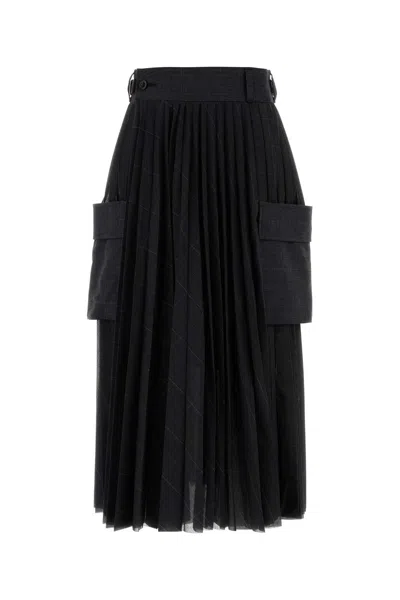 Sacai Embroidered Polyester Skirt In Gray