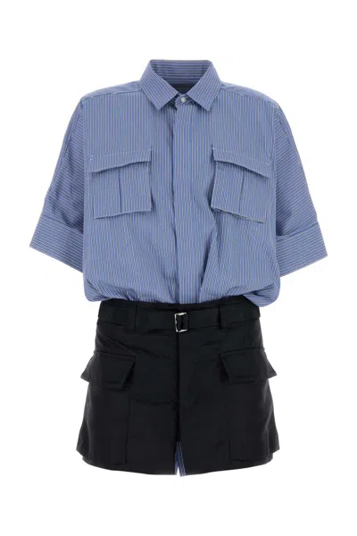 Sacai Embroidered Poplin Shirt Dress In Bluestripenavy