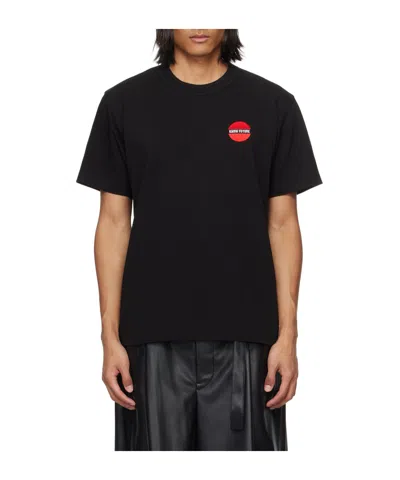 Sacai Embroidered-slogan T-shirt In Black