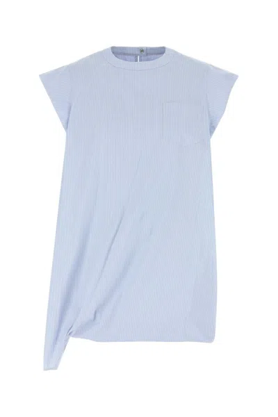 Sacai Embroidered Striped Poplin Top In Blue