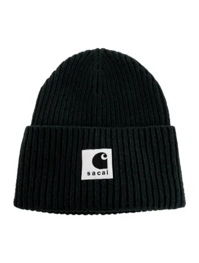 Pre-owned Sacai Embroidered Wool Knit Beanie Hat In Green