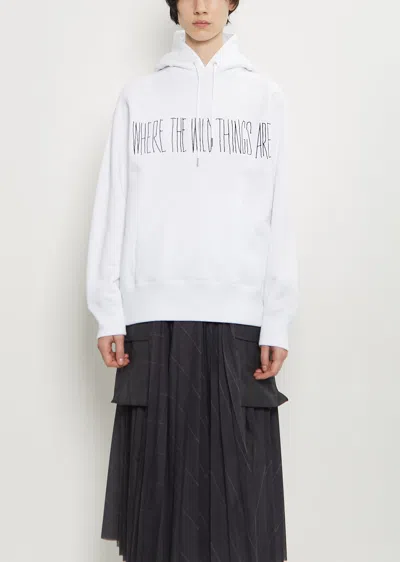 Sacai Embroiedered Cotton Hoodie In White