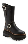Sacai Leather Platform Biker Boots In Black